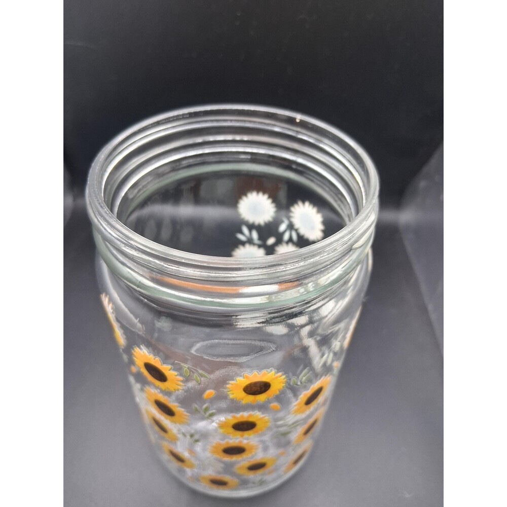 Sunflower Glass Storage Jar 32oz - Large Floral Kitchen - Aesthetic Sunflower